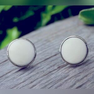 Silver Toned & White Stud Earrings